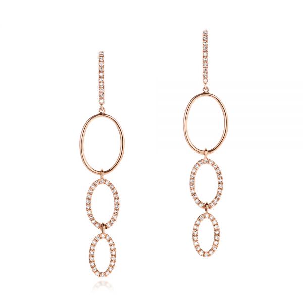 18k Rose Gold 18k Rose Gold Open Oval Diamond Dangle Earrings - Three-Quarter View -  106998