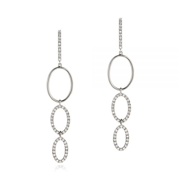 Platinum Platinum Open Oval Diamond Dangle Earrings - Three-Quarter View -  106998