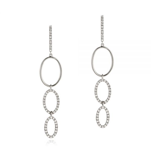 14k White Gold 14k White Gold Open Oval Diamond Dangle Earrings - Three-Quarter View -  106998