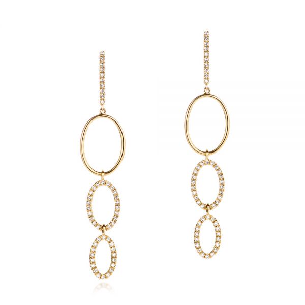 18k Yellow Gold 18k Yellow Gold Open Oval Diamond Dangle Earrings - Three-Quarter View -  106998