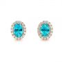 14k Rose Gold Oval Blue Zircon And Diamond Halo Earrings