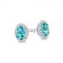 14k White Gold Oval Blue Zircon And Diamond Halo Earrings - Front View -  105010 - Thumbnail