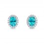  Platinum Platinum Oval Blue Zircon And Diamond Halo Earrings - Three-Quarter View -  105010 - Thumbnail