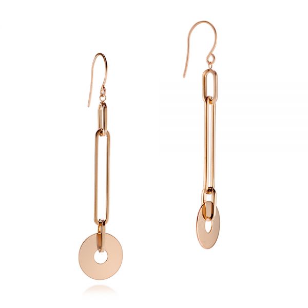 18k Rose Gold 18k Rose Gold Paper Clip Chain And Disc Drop Earrings - Three-Quarter View -  107014