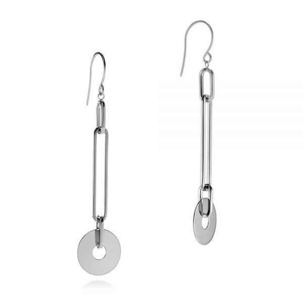  Platinum Platinum Paper Clip Chain And Disc Drop Earrings - Three-Quarter View -  107014