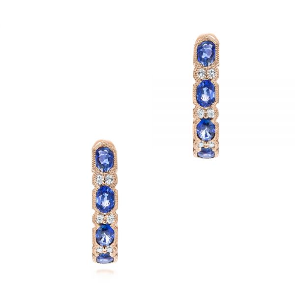 18k Rose Gold 18k Rose Gold Pastel Blue Sapphire And Diamond Hoop Earrings - Three-Quarter View -  106063