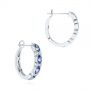 18k White Gold 18k White Gold Pastel Blue Sapphire And Diamond Hoop Earrings - Front View -  106063 - Thumbnail