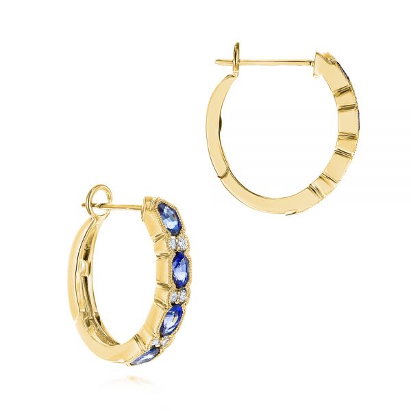 18k Yellow Gold 18k Yellow Gold Pastel Blue Sapphire And Diamond Hoop Earrings - Front View -  106063