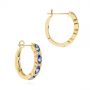 14k Yellow Gold 14k Yellow Gold Pastel Blue Sapphire And Diamond Hoop Earrings - Front View -  106063 - Thumbnail