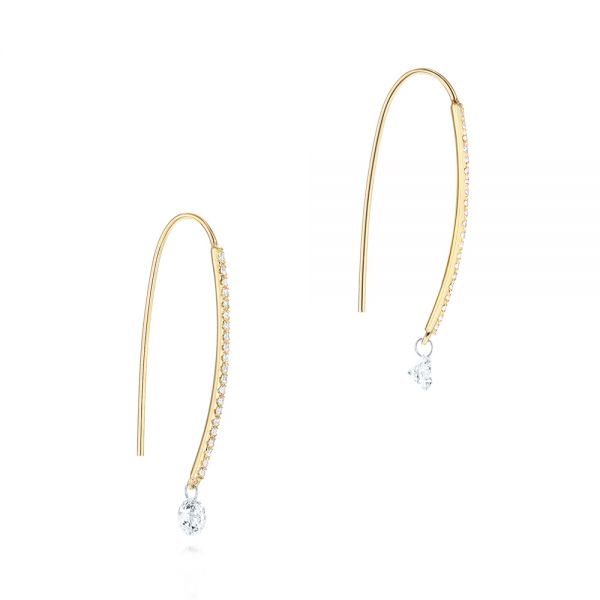  Yellow Gold Yellow Gold Pave Floating Round Diamond Earrings - Front View -  106690 - Thumbnail