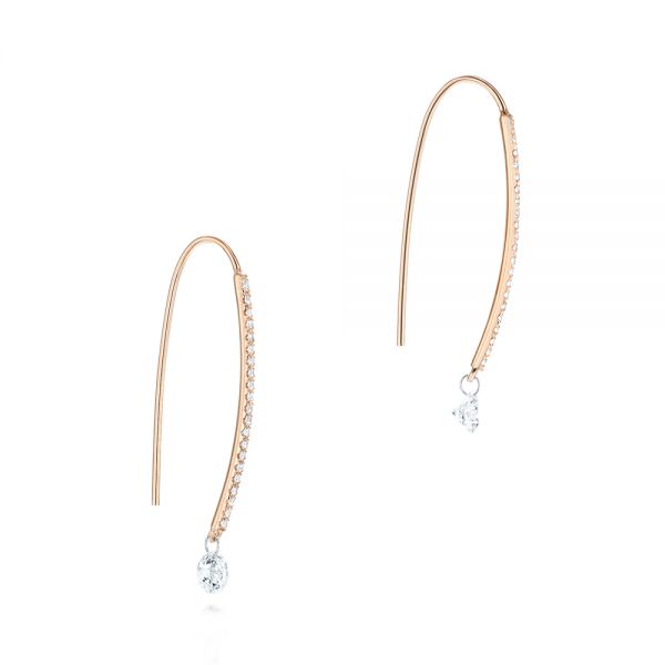 18k Rose Gold 18k Rose Gold Pave Round Diamond Earrings - Front View -  106690