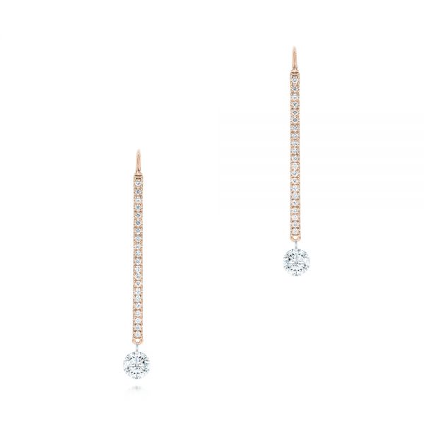 18k Rose Gold 18k Rose Gold Pave Round Diamond Earrings - Three-Quarter View -  106690