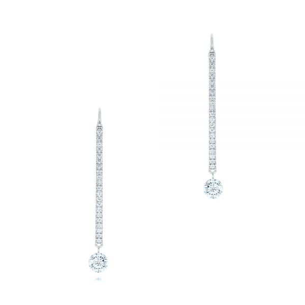 14k White Gold 14k White Gold Pave Round Diamond Earrings - Three-Quarter View -  106690