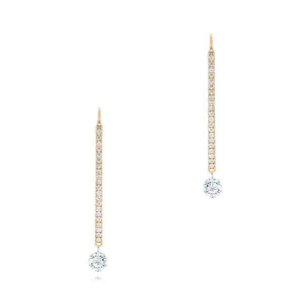  Yellow Gold Yellow Gold Pave Round Diamond Earrings - Three-Quarter View -  106690