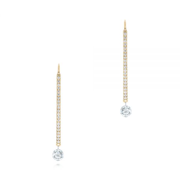 14k Yellow Gold 14k Yellow Gold Pave Round Diamond Earrings - Three-Quarter View -  106690