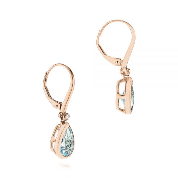 14k Rose Gold 14k Rose Gold Pear Shaped Aquamarine And Diamond Earrings - Front View -  106054