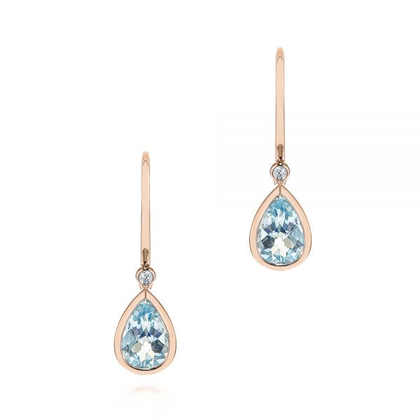 18k Rose Gold 18k Rose Gold Pear Shaped Aquamarine And Diamond Earrings - Three-Quarter View -  106054