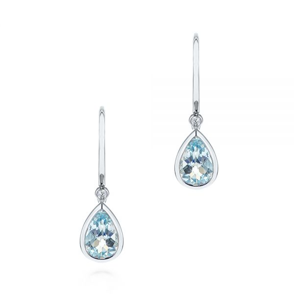 18k White Gold 18k White Gold Pear Shaped Aquamarine And Diamond Earrings - Three-Quarter View -  106054