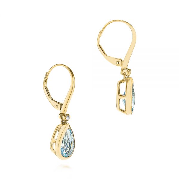 18k Yellow Gold 18k Yellow Gold Pear Shaped Aquamarine And Diamond Earrings - Front View -  106054