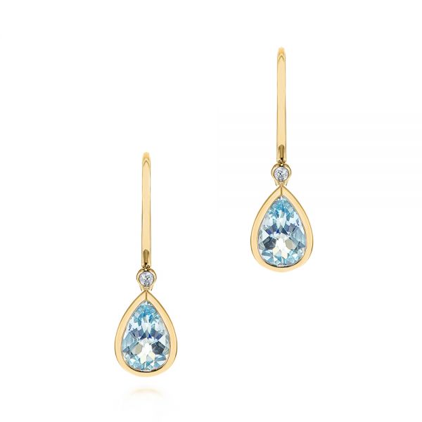 14k Yellow Gold 14k Yellow Gold Pear Shaped Aquamarine And Diamond Earrings - Three-Quarter View -  106054