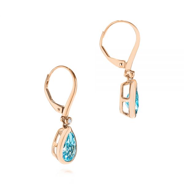 18k Rose Gold 18k Rose Gold Pear Shaped Blue Topaz And Diamond Earrings - Front View -  106055