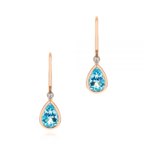 14k Rose Gold 14k Rose Gold Pear Shaped Blue Topaz And Diamond Earrings - Three-Quarter View -  106055