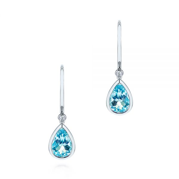  Platinum Platinum Pear Shaped Blue Topaz And Diamond Earrings - Three-Quarter View -  106055