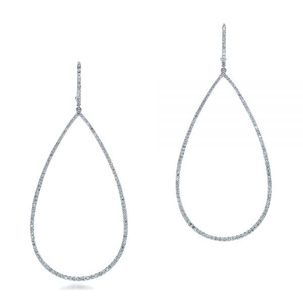 14k White Gold Pear-shaped Diamond Drop Earrings - Three-Quarter View -  100829