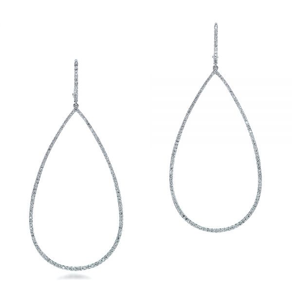 18k White Gold 18k White Gold Pear-shaped Diamond Drop Earrings - Three-Quarter View -  100829