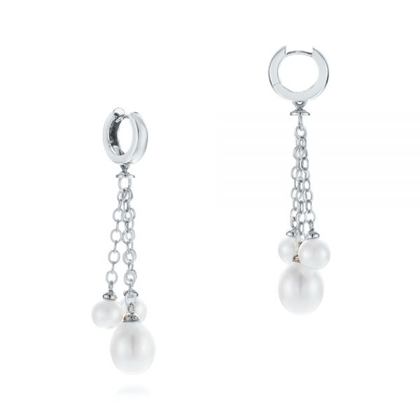 18k White Gold 18k White Gold Pearl Drop Earrings - Front View - 105350