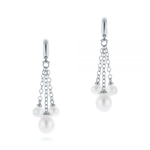  Platinum Platinum Pearl Drop Earrings - Three-Quarter View -  105350