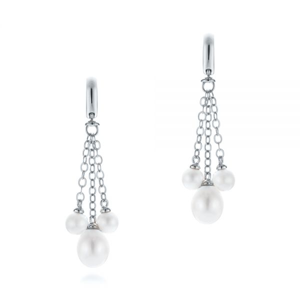 18k White Gold 18k White Gold Pearl Drop Earrings - Three-Quarter View -  105350