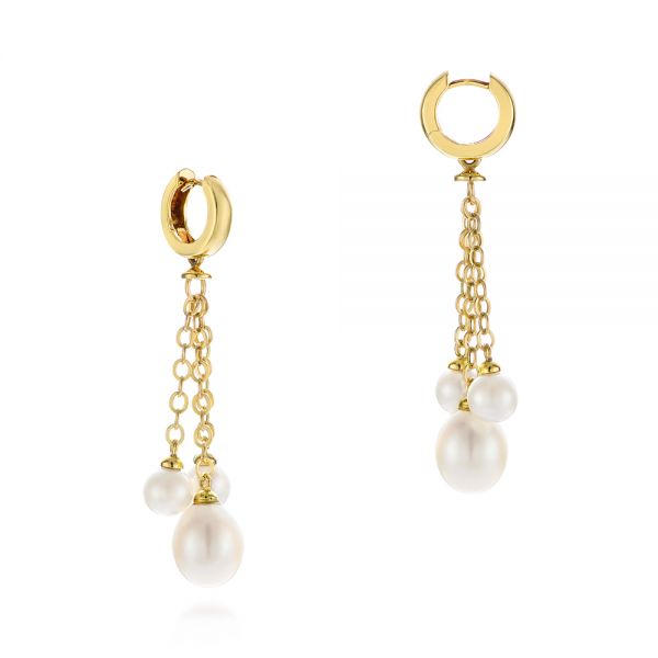 18k Yellow Gold Pearl Drop Earrings - Front View - 105350