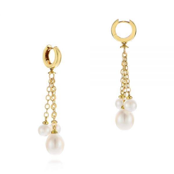 18k Yellow Gold Pearl Drop Earrings - Front View -  105350