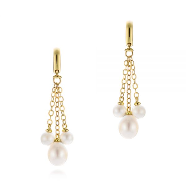 14k Yellow Gold 14k Yellow Gold Pearl Drop Earrings - Three-Quarter View -  105350