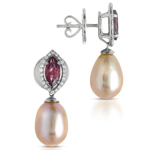 Pearl Tourmaline And Diamond Earrings - Vanna K - Three-Quarter View -  1046