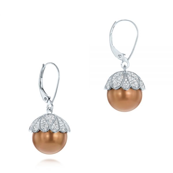  Platinum Platinum Pearl And Diamond Dangle Earrings - Front View -  103540