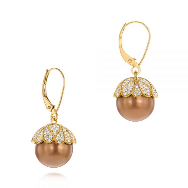 14k Yellow Gold 14k Yellow Gold Pearl And Diamond Dangle Earrings - Front View - 103540