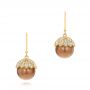 18k Yellow Gold 18k Yellow Gold Pearl And Diamond Dangle Earrings - Three-Quarter View -  103540 - Thumbnail