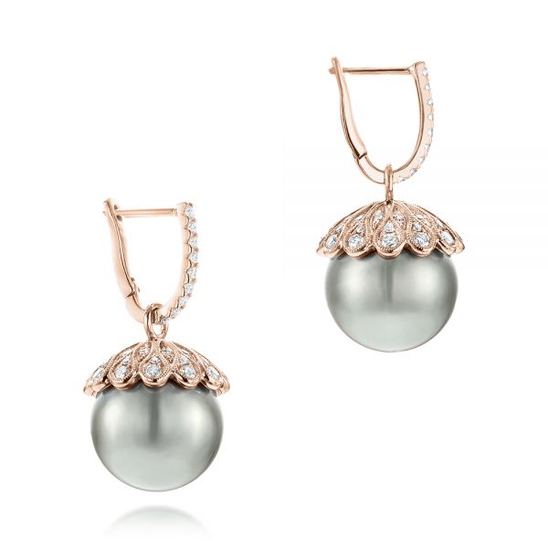 14k Rose Gold 14k Rose Gold Pearl And Diamond Drop Earrings - Front View - 103293