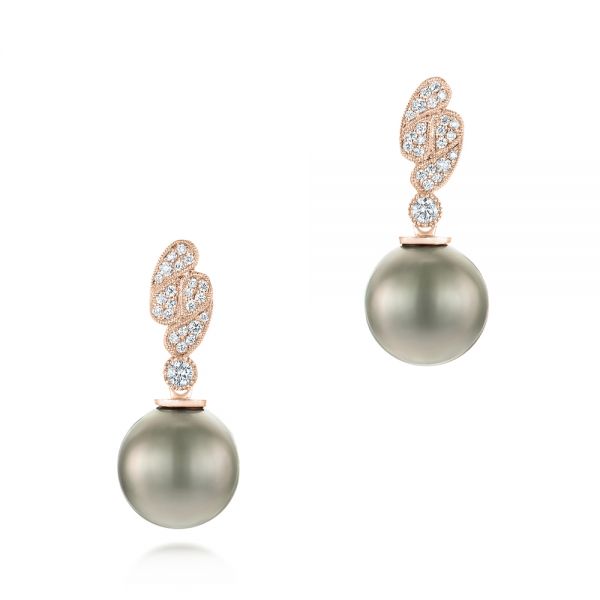 14k Rose Gold 14k Rose Gold Pearl And Diamond Drop Earrings - Three-Quarter View -  103618