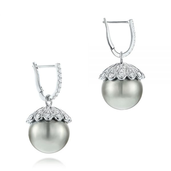  Platinum Platinum Pearl And Diamond Drop Earrings - Front View -  103293