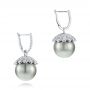 14k White Gold 14k White Gold Pearl And Diamond Drop Earrings - Front View -  103293 - Thumbnail