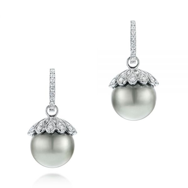 14K White Gold Pearl and Diamond Drop Earrings