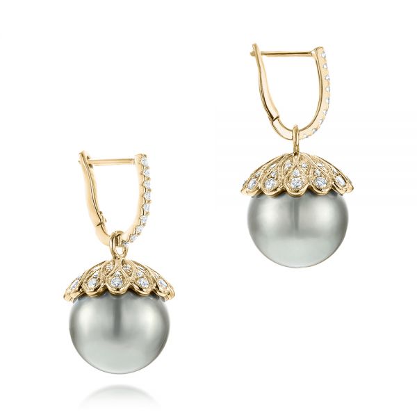 14k Yellow Gold 14k Yellow Gold Pearl And Diamond Drop Earrings - Front View - 103293