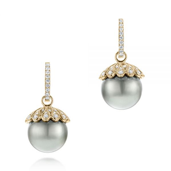 14k Yellow Gold 14k Yellow Gold Pearl And Diamond Drop Earrings - Three-Quarter View -  103293