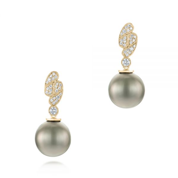 18k Yellow Gold 18k Yellow Gold Pearl And Diamond Drop Earrings - Three-Quarter View -  103618