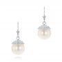  Platinum Platinum Pearl And Diamond Drop Earrings - Three-Quarter View -  103318 - Thumbnail