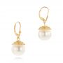 14k Yellow Gold 14k Yellow Gold Pearl And Diamond Drop Earrings - Front View -  103318 - Thumbnail