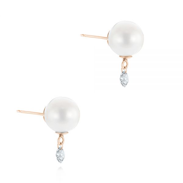 14k Rose Gold 14k Rose Gold Pearl And Diamond Earrings - Front View -  101508